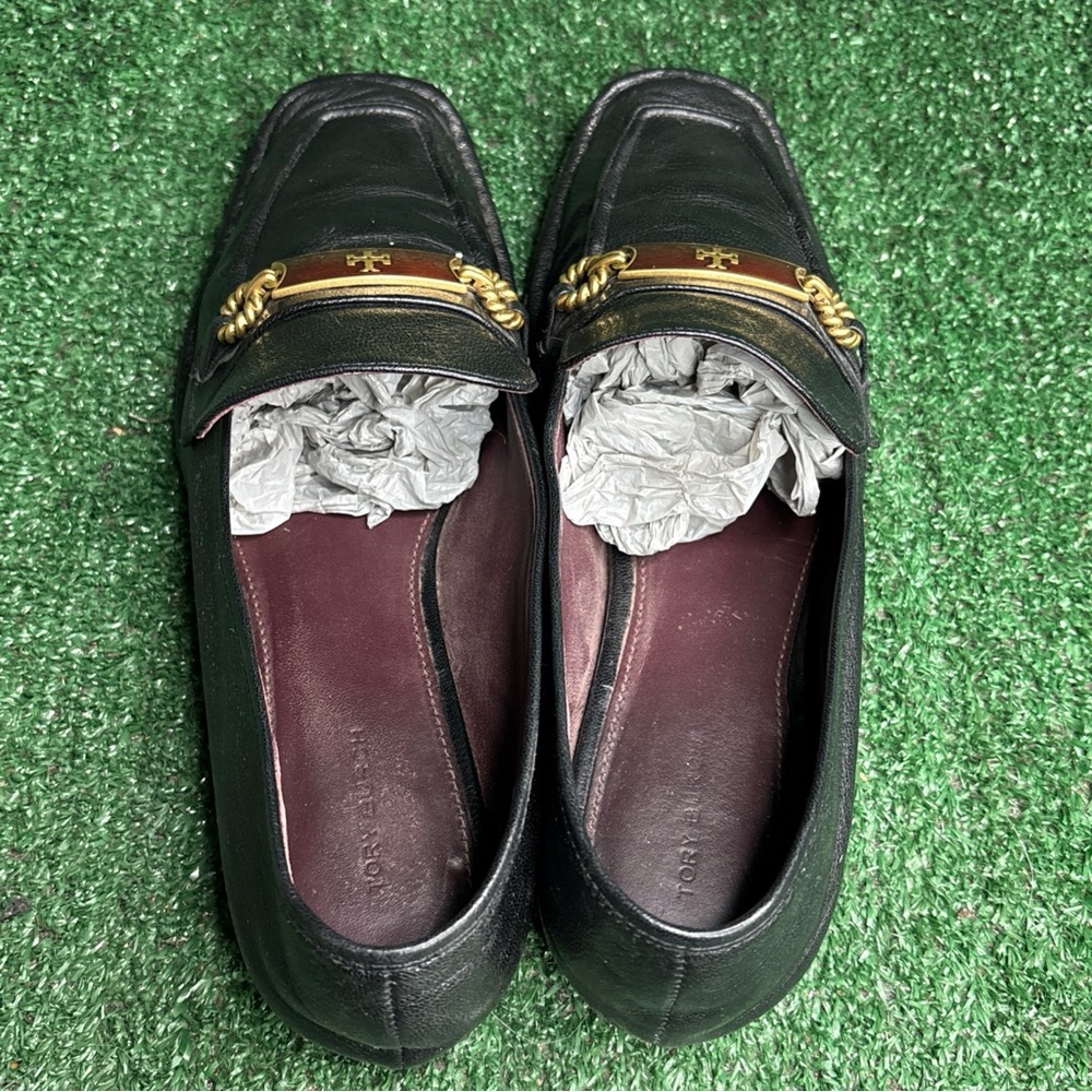Tory Burch Women's Black Perrine Leather Loafers Square Toe Size 10.5 M - Picture 5 of 13